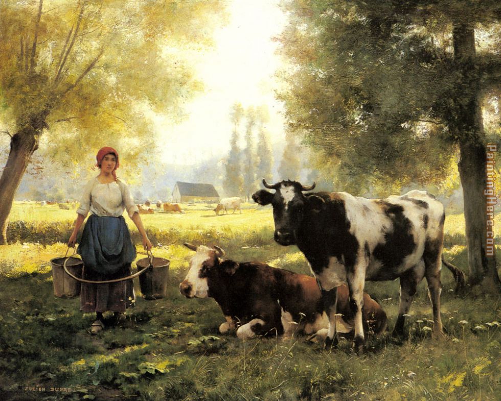 Julien Dupre A Milkmaid with her Cows on a Summer Day